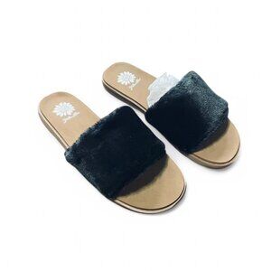 Brand New - black furry slides